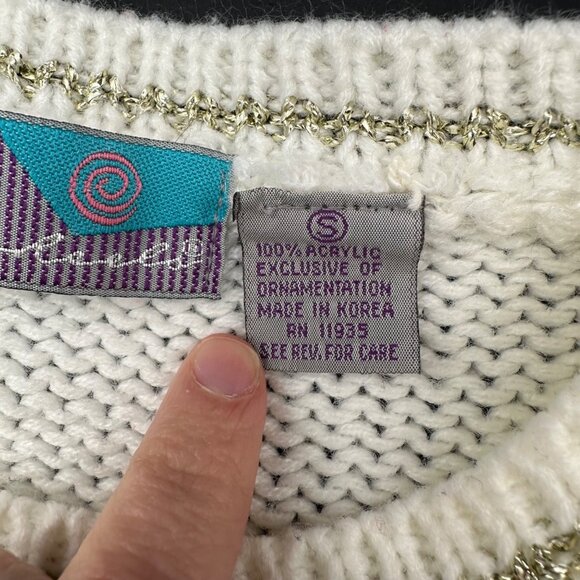 Vintage Ugly Christmas Sweater Knit 1980s Korea Tree Fireplace Kitschy Small - Picture 5 of 10